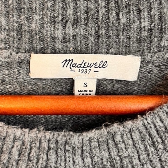 Madewell Gray Wool Blend Crewneck Sweater E1570 Dropped Shoulder Exposed Seam S - Picture 4 of 5